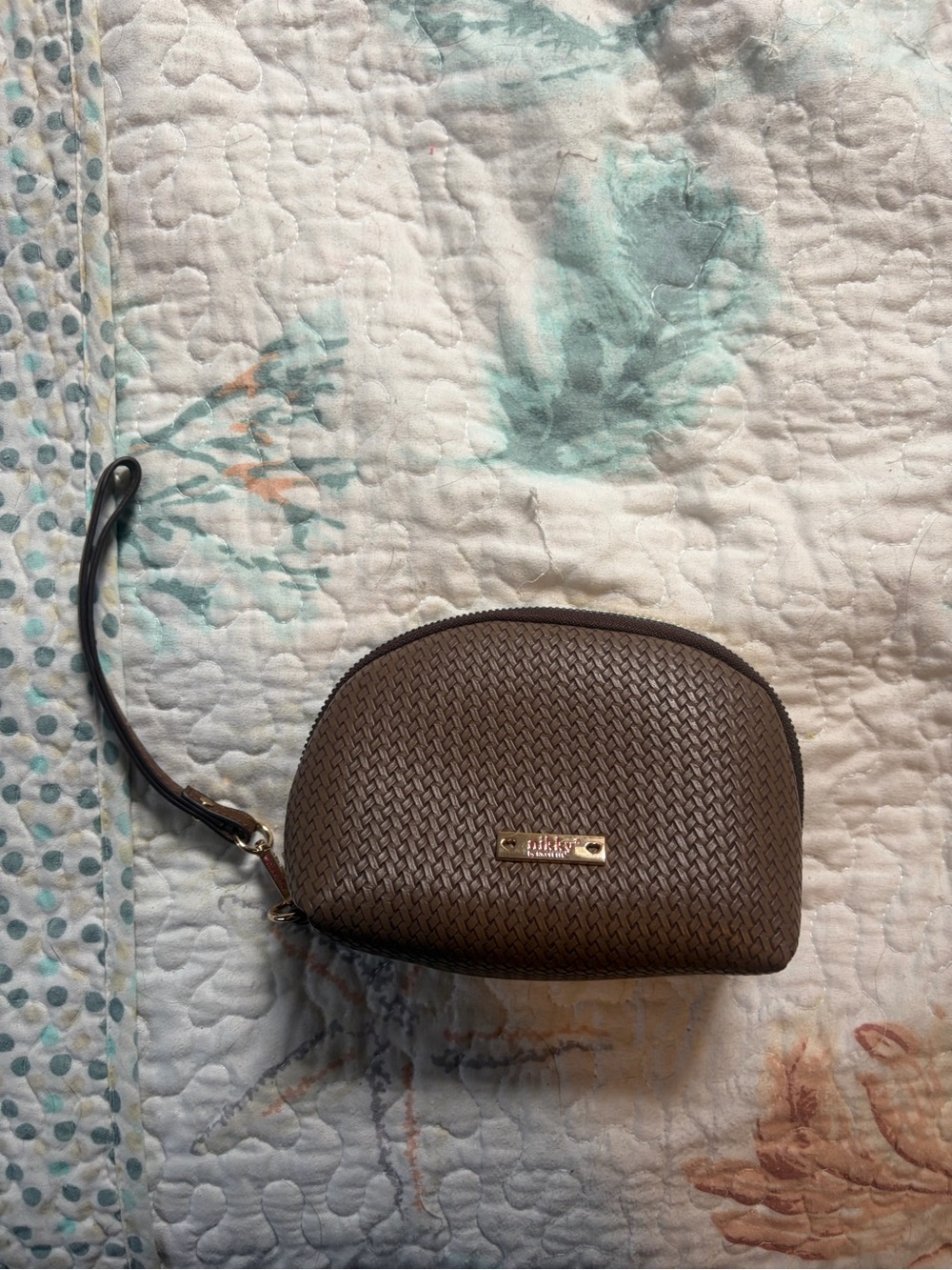 Brown domed faux leather Wristlet Brown Women's Pouch